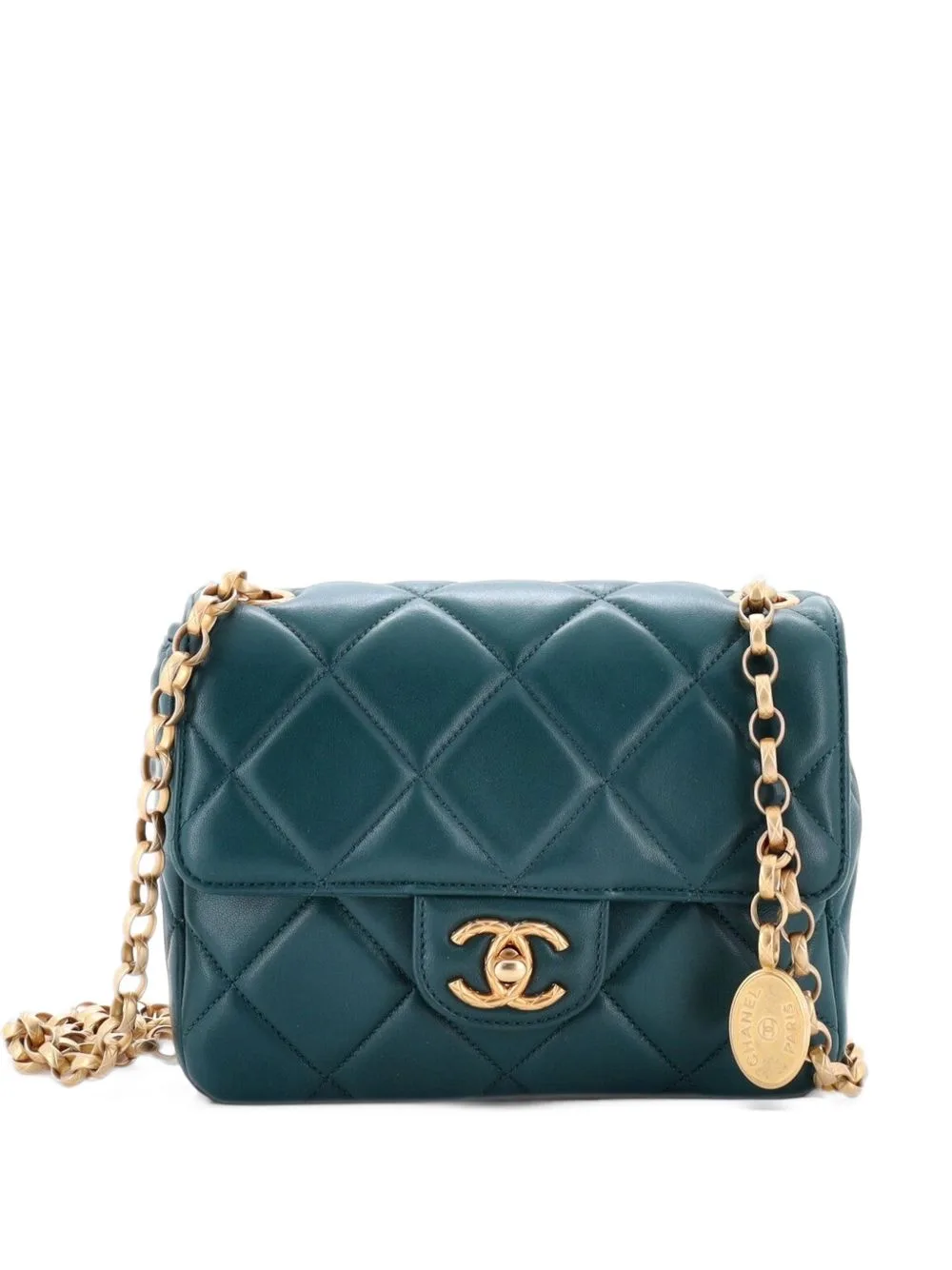 Medallion Chain Flap Bag Quilted Lambskin Shoulder Bag