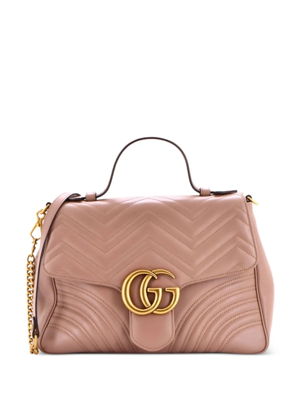 GG Marmont Top Handle Flap Bag Matelasse Leather Medium Satchel by Gucci Pre-Owned