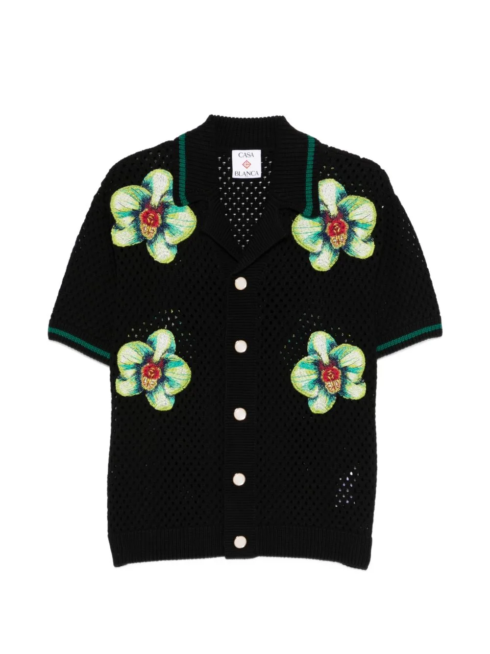 Glitch Orchid Embroidered Short Sleeve Crochet Shirt by Casablanca