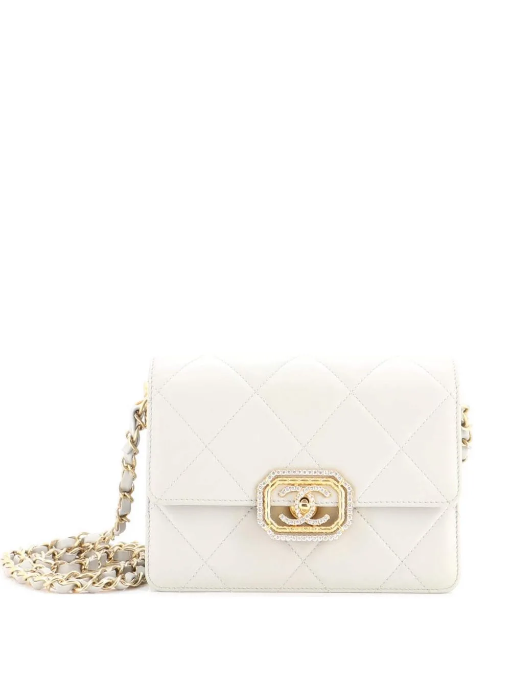Crystal Geometric Frame CC Flap Bag Quilted Calfskin Mini Crossbody Bag by CHANEL Pre-Owned