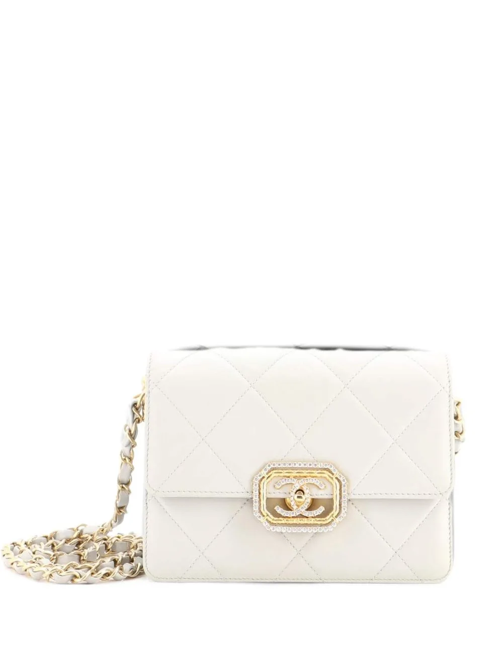 Crystal Geometric Frame CC Flap Bag Quilted Calfskin Mini Crossbody Bag by CHANEL Pre-Owned