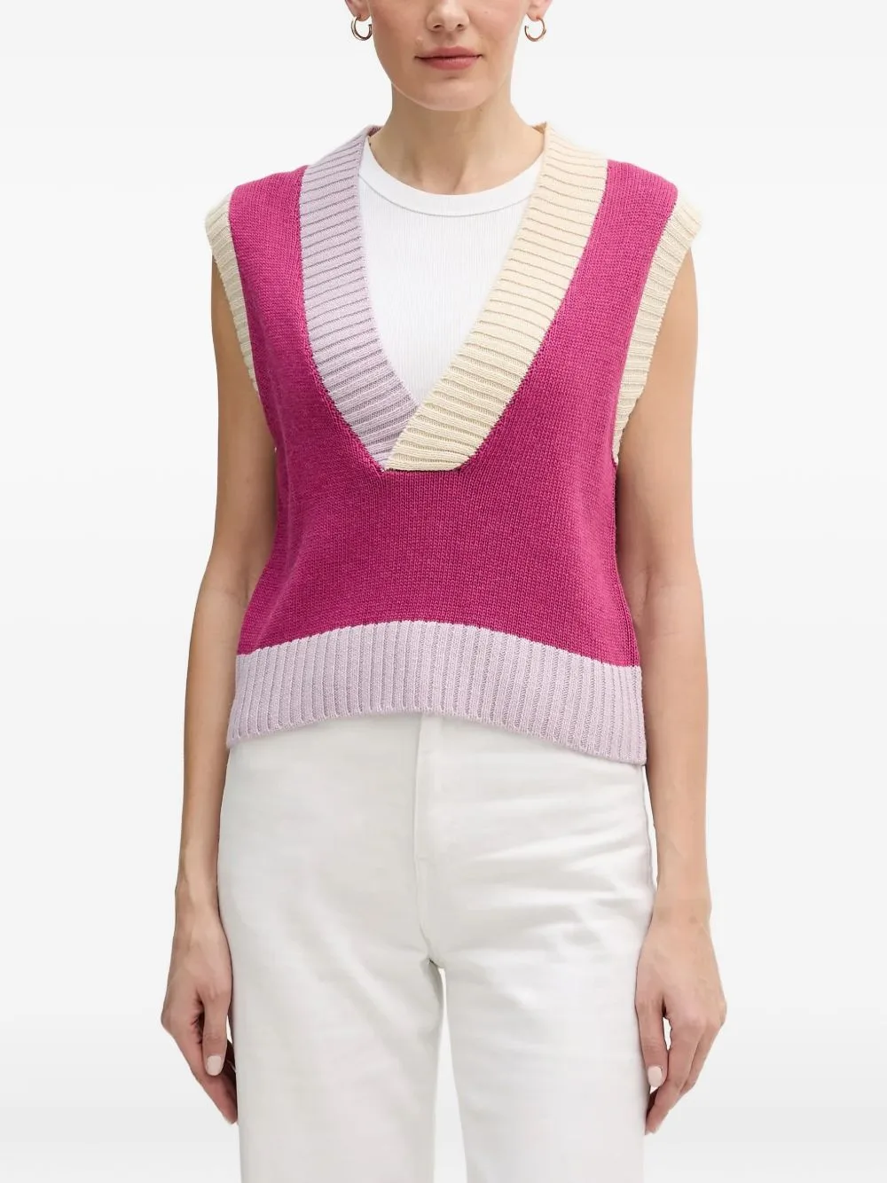 V-Neck Colour-Block Ribbed-Knit Vest by Benetton