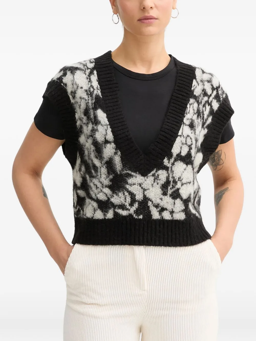 Floral V-Neck Sweater by Benetton