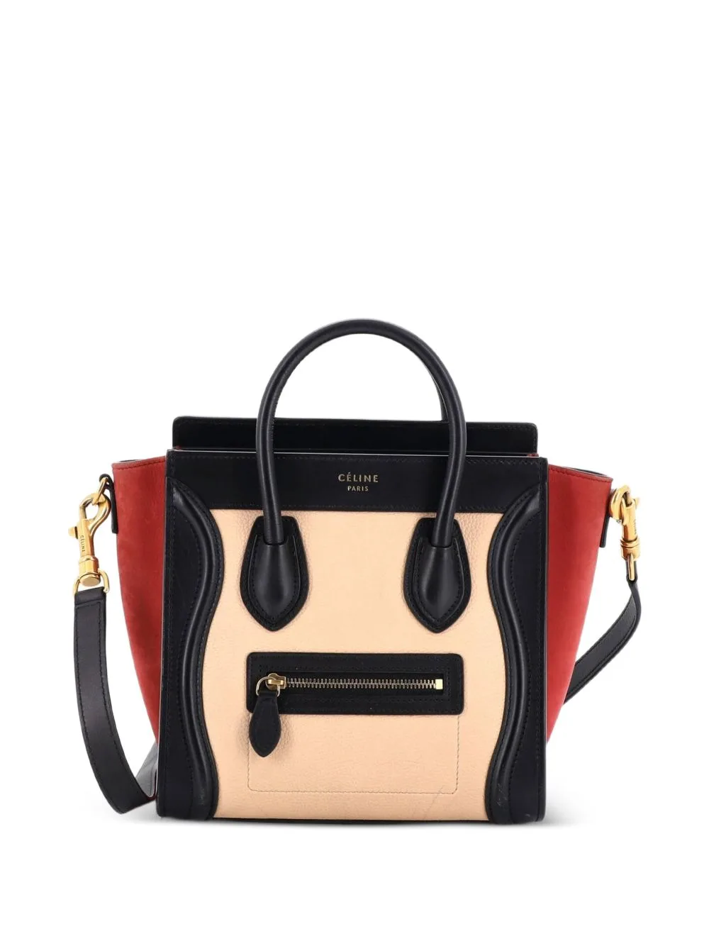 Tricolor Luggage Bag Leather Nano Crossbody Bag by Celine Pre-Owned