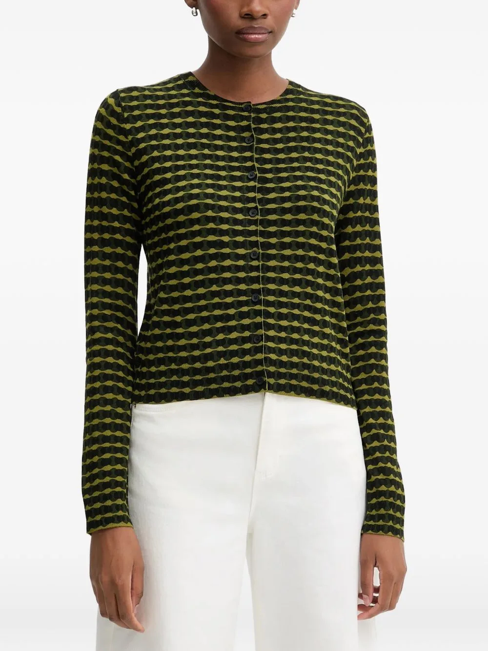 Geometric-Pattern Button-Front Cardigan by Benetton