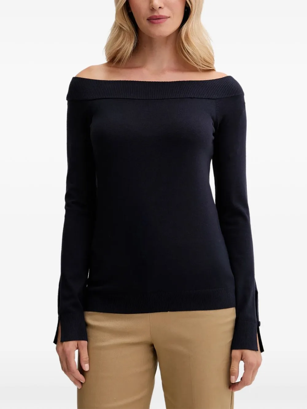 Off-Shoulder Button-Cuff Sweater by Benetton