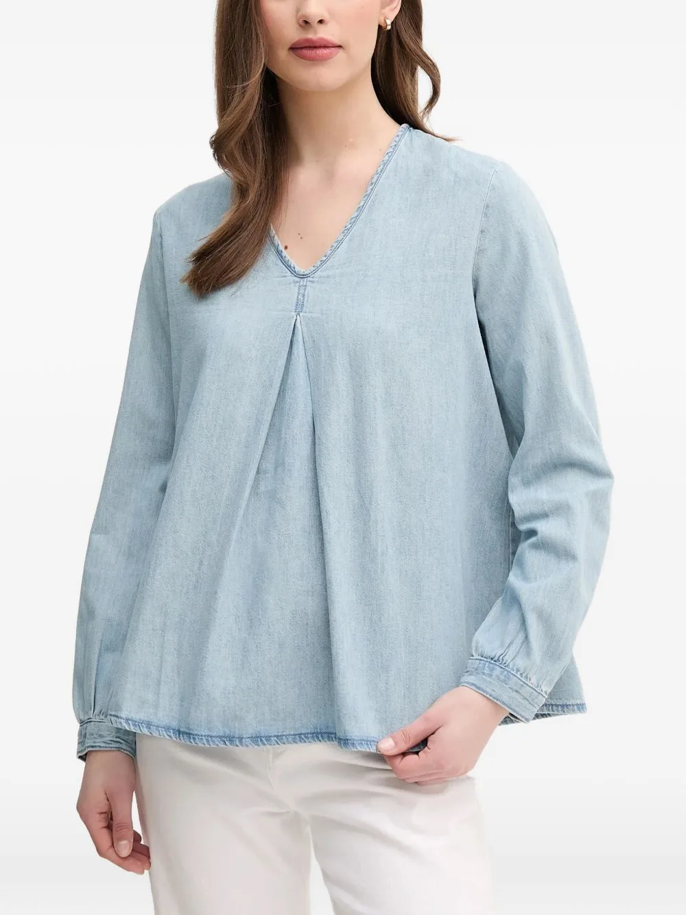 Long-Sleeve V-Neck Blouse