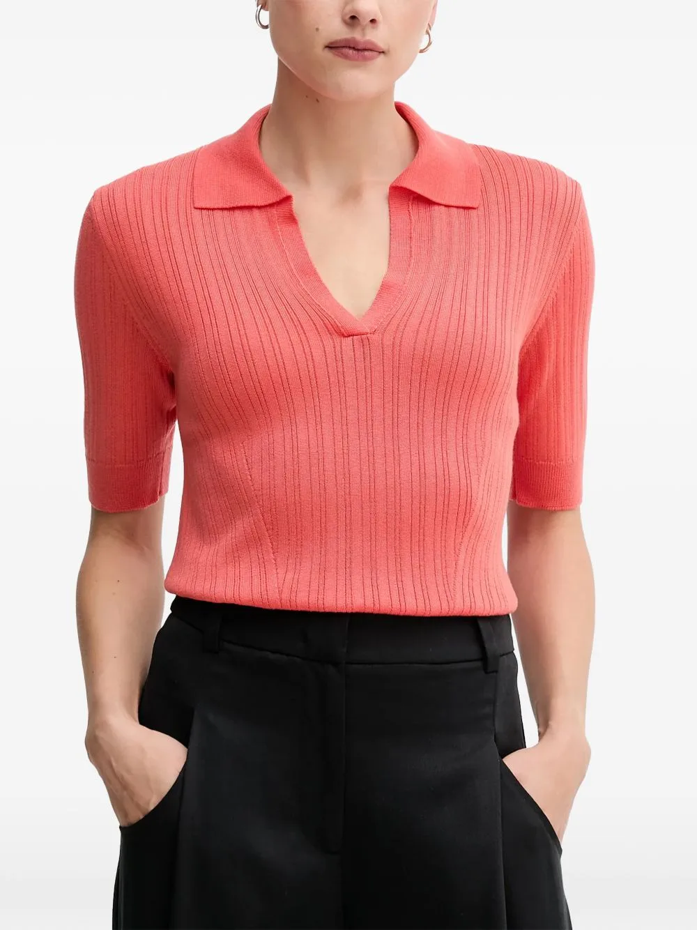 Ribbed Collar Polo Top by Benetton
