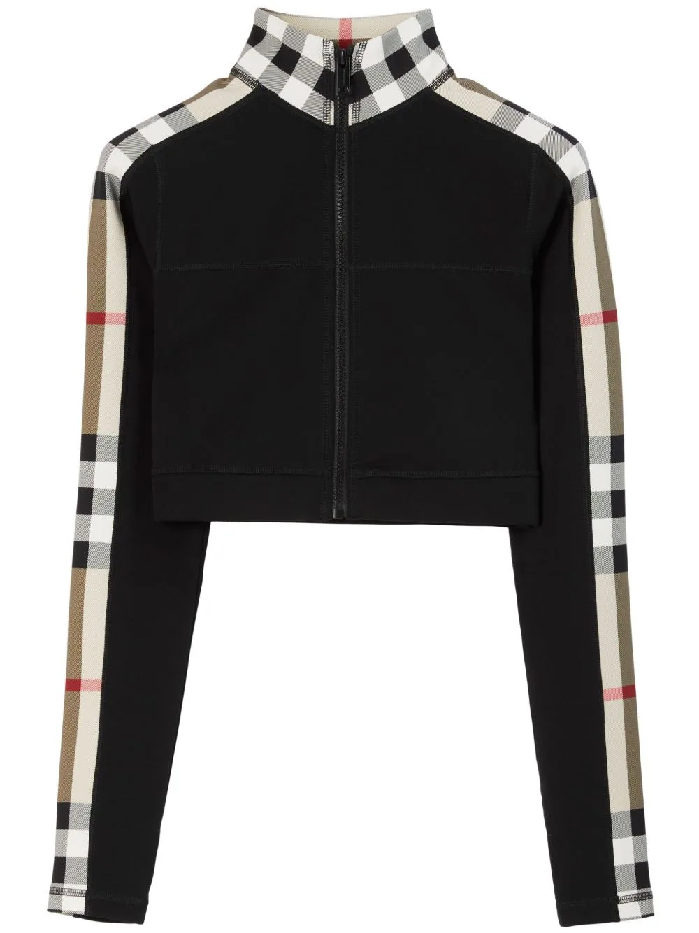 Check Trim Stretch Jersey Zip Crop Top by Burberry