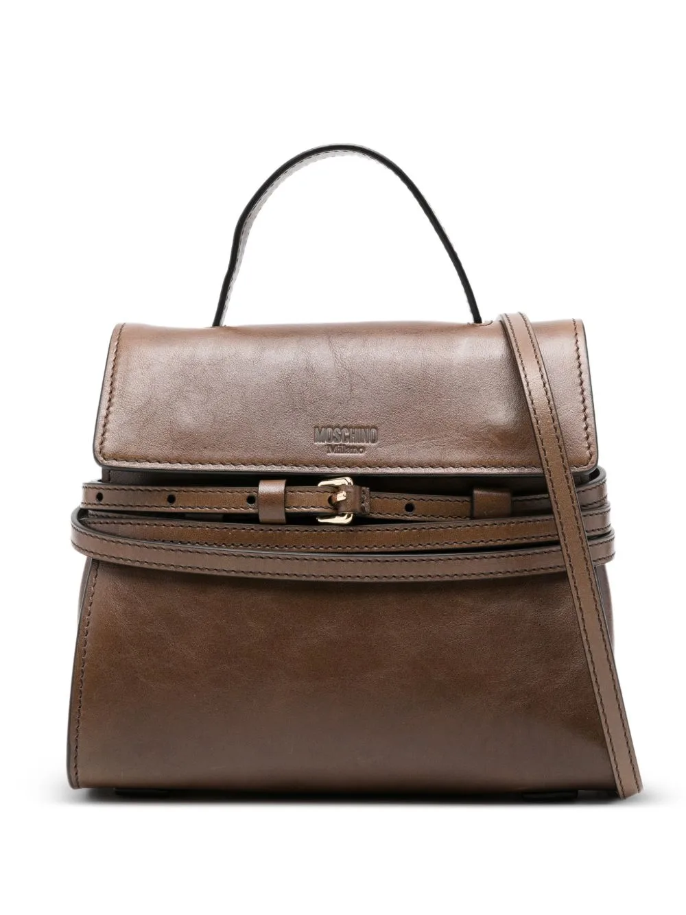Small Tie Me Buckle-Strap Tote Bag by Moschino