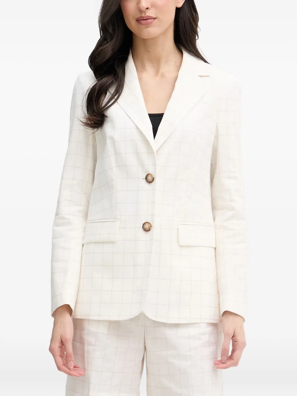 Check-Pattern Notched-Lapel Blazer by Benetton