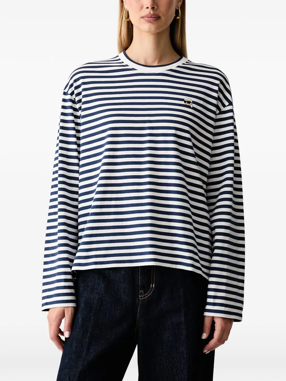 Horizontal-Stripe Logo-Patch T-Shirt by Karl Lagerfeld