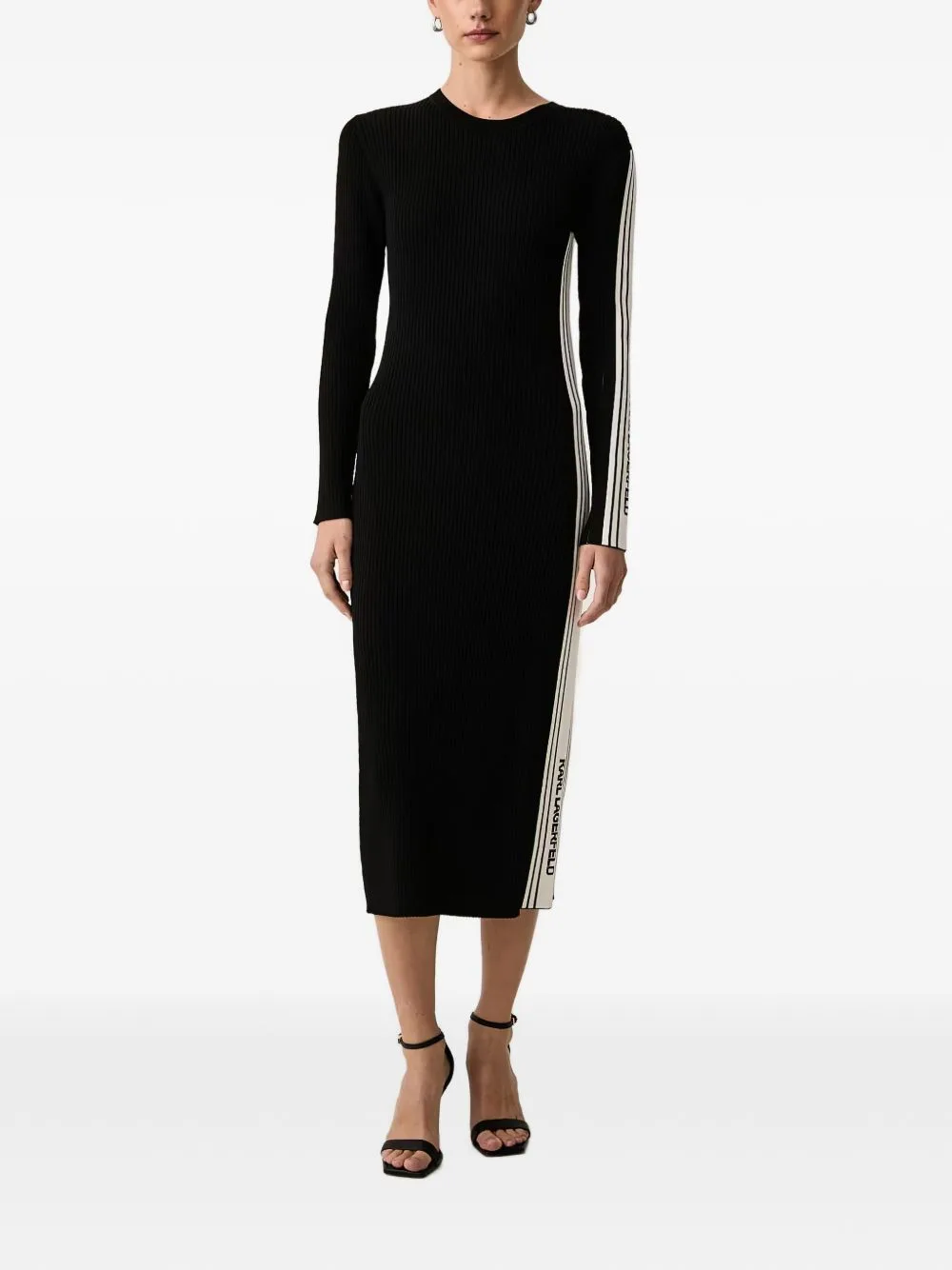 Logo-Tape Ribbed-Knit Midi Dress by Karl Lagerfeld