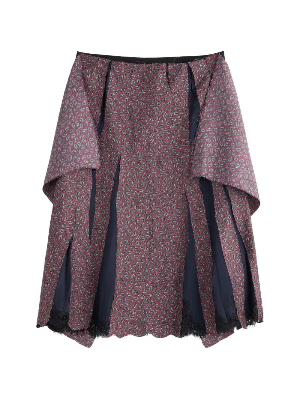 Paisley-Print Lace-Trim Midi Skirt