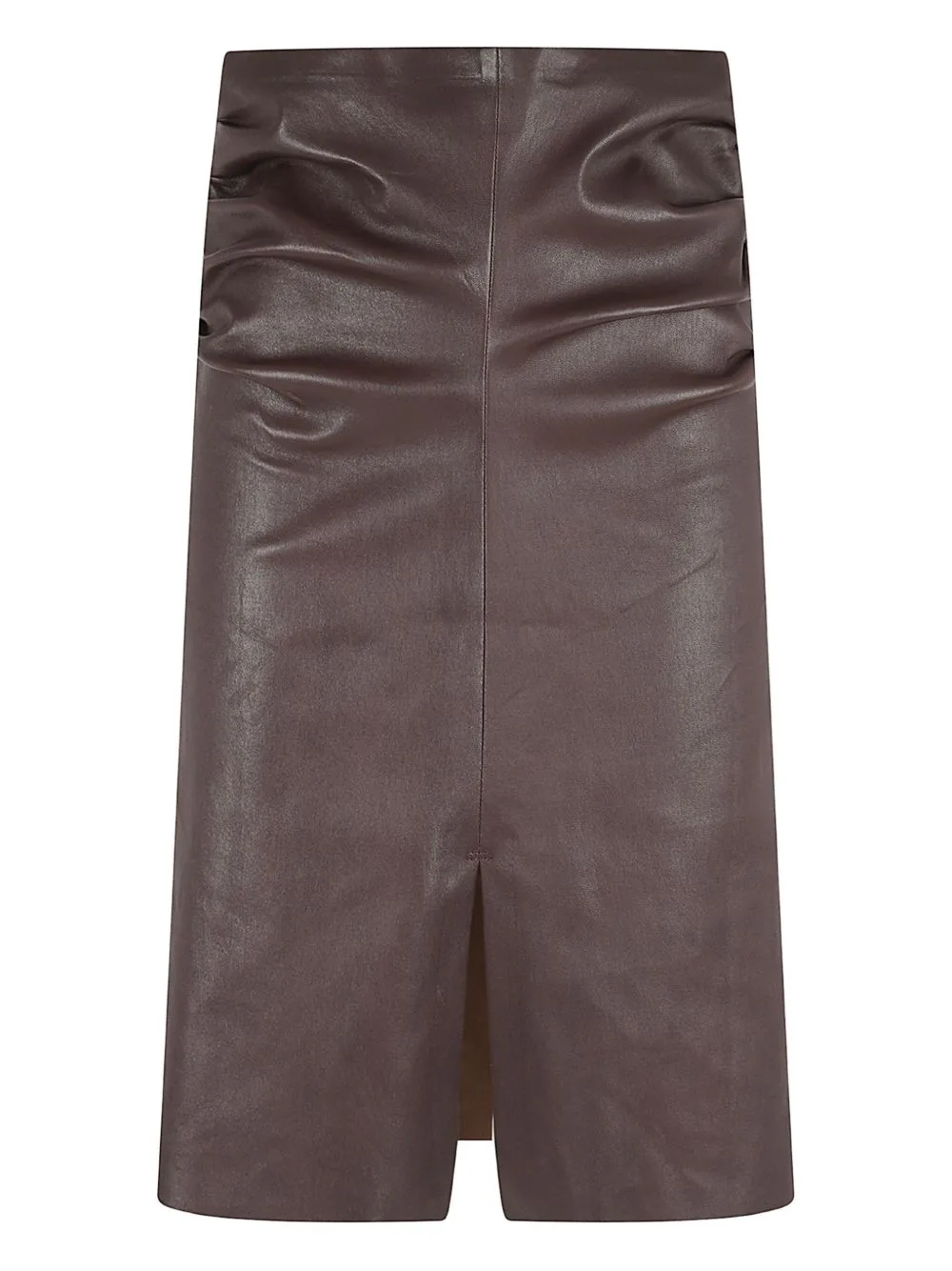Ruched Front-Slit Leather Skirt by Stouls