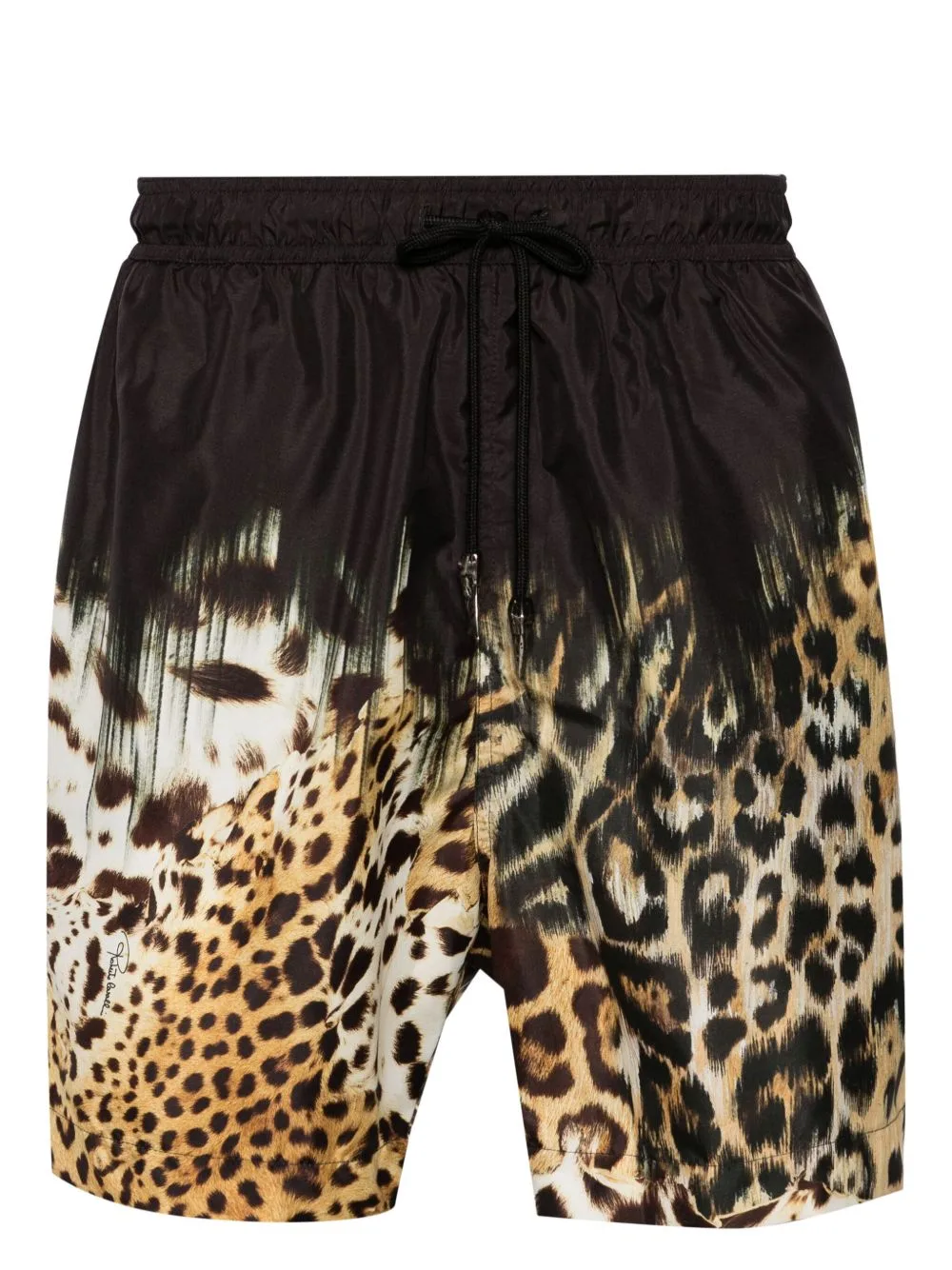 Tiger Tooth-Detailed Leopard-Print Swim Shorts by Roberto Cavalli