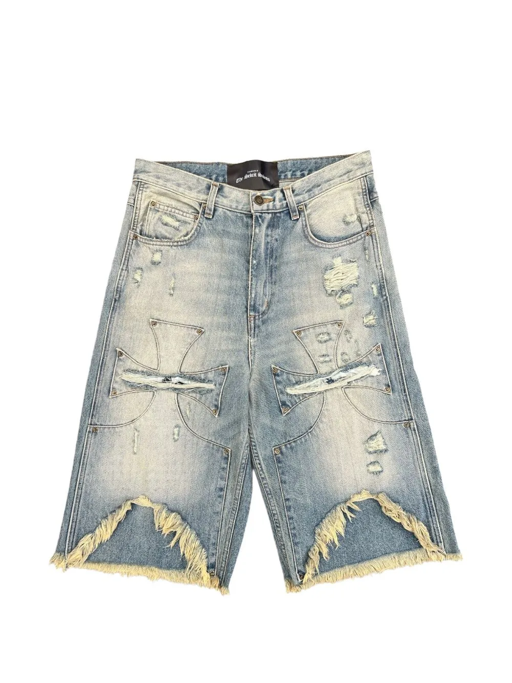 Chopper Distressed Denim Shorts by SEKRIT