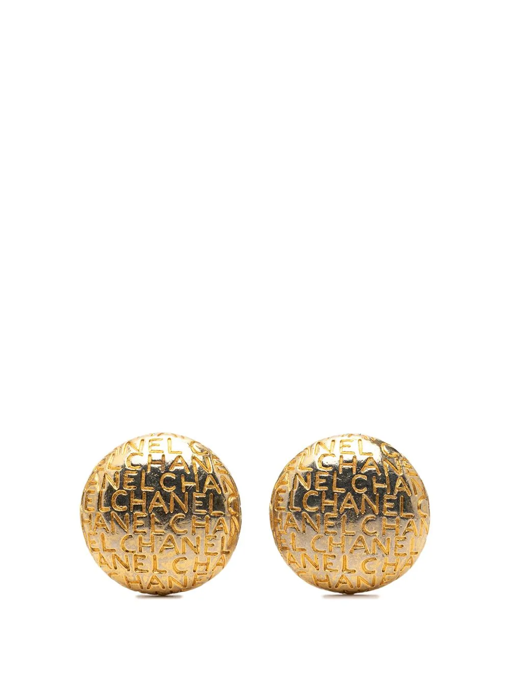 20th Century Gold Plated Logo Round Clip on Earrings Costume Earrings by CHANEL Pre-Owned
