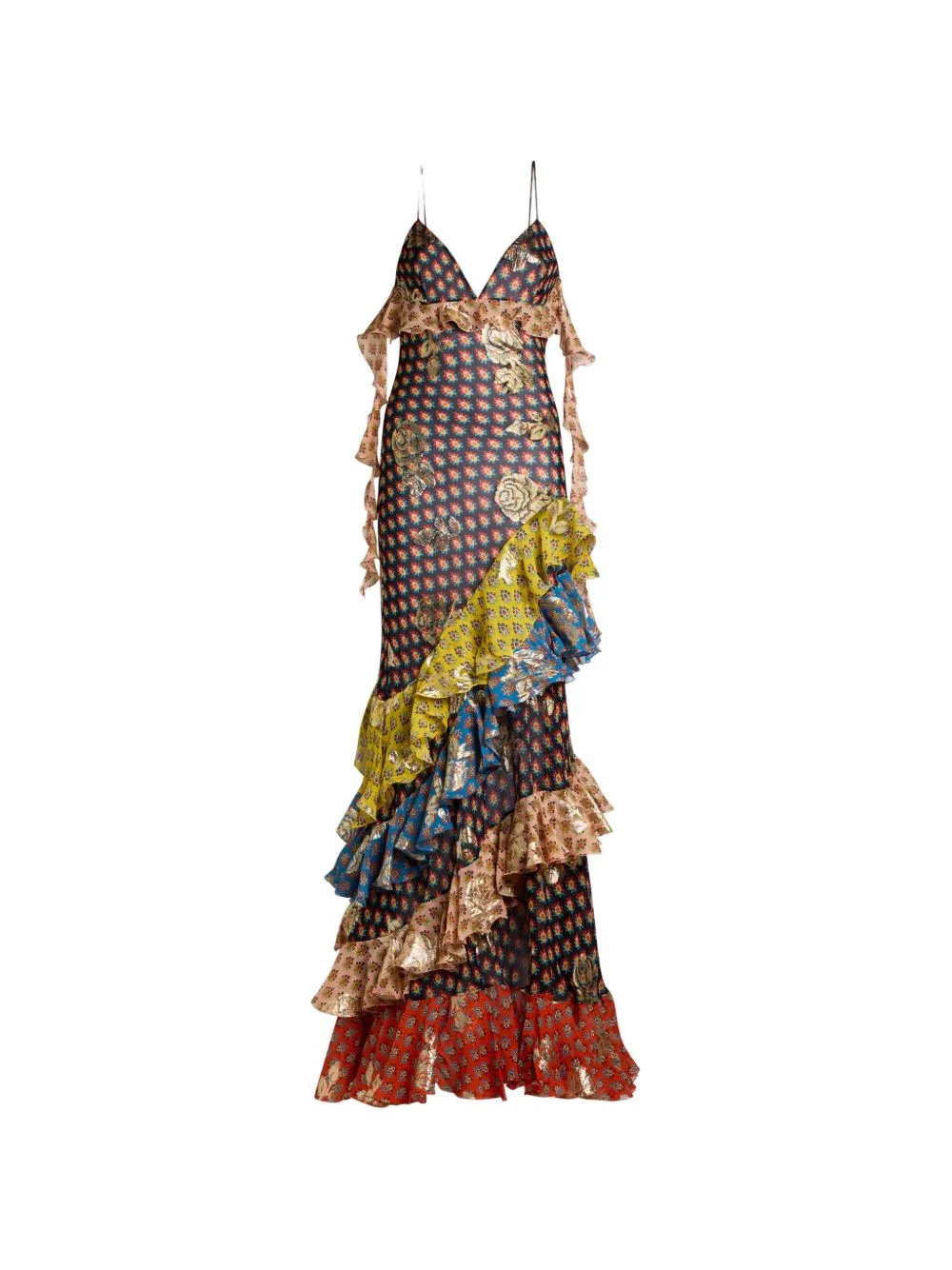 Long Silk Dress with Fil Coupé Roses and Tie-Inspired Motif by ETRO