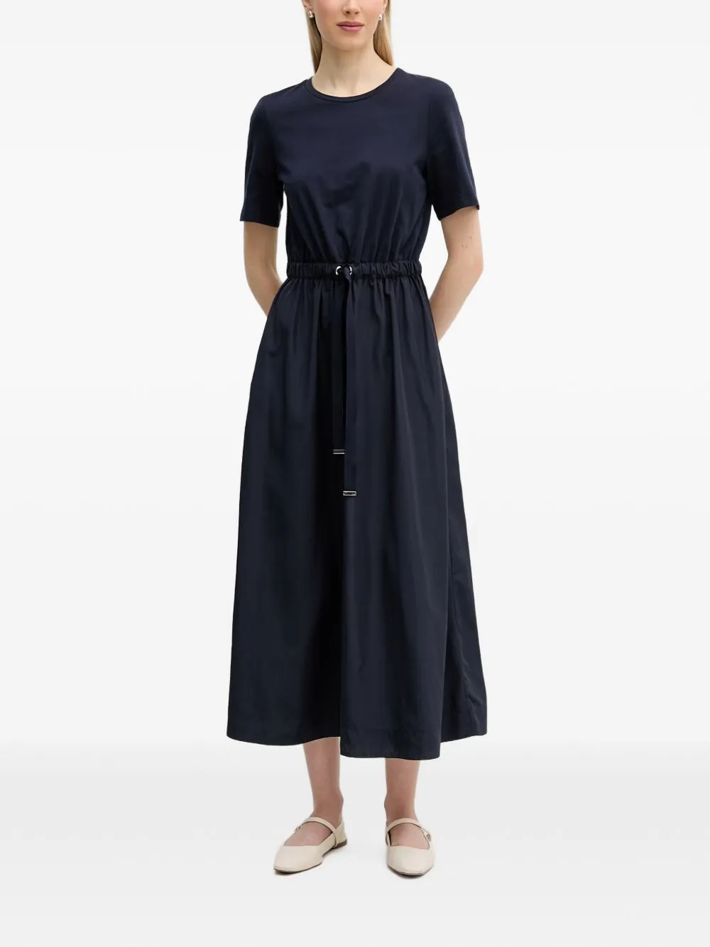 Drawstring-Waist Short-Sleeve Midi Dress by OUI
