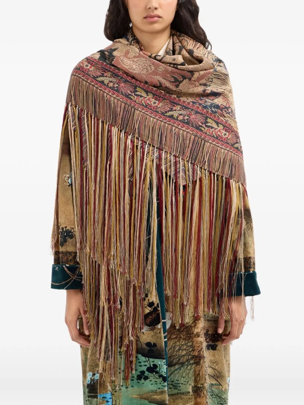 Fringe-Trim Floral-Print Scarf by Pierre-Louis Mascia