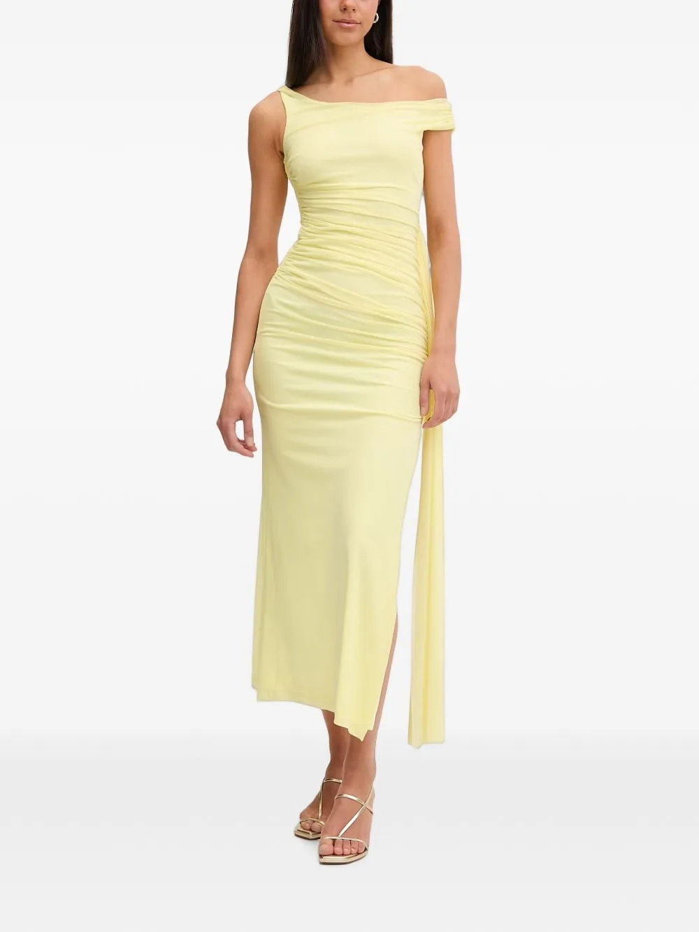 Layana Ruched One-Shoulder Maxi Dress by Bardot