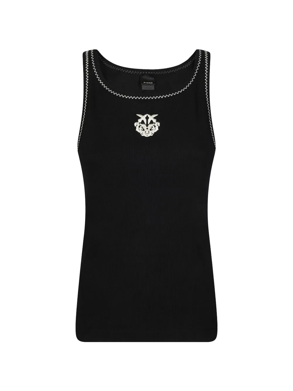 Ribbed Vest Top with Love Birds Embroidery by PINKO