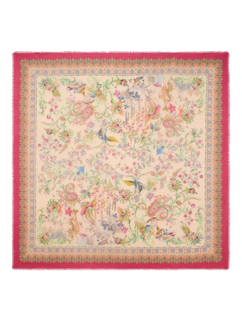 Cashmere-Blend Shawl with Flora and Fauna Motif