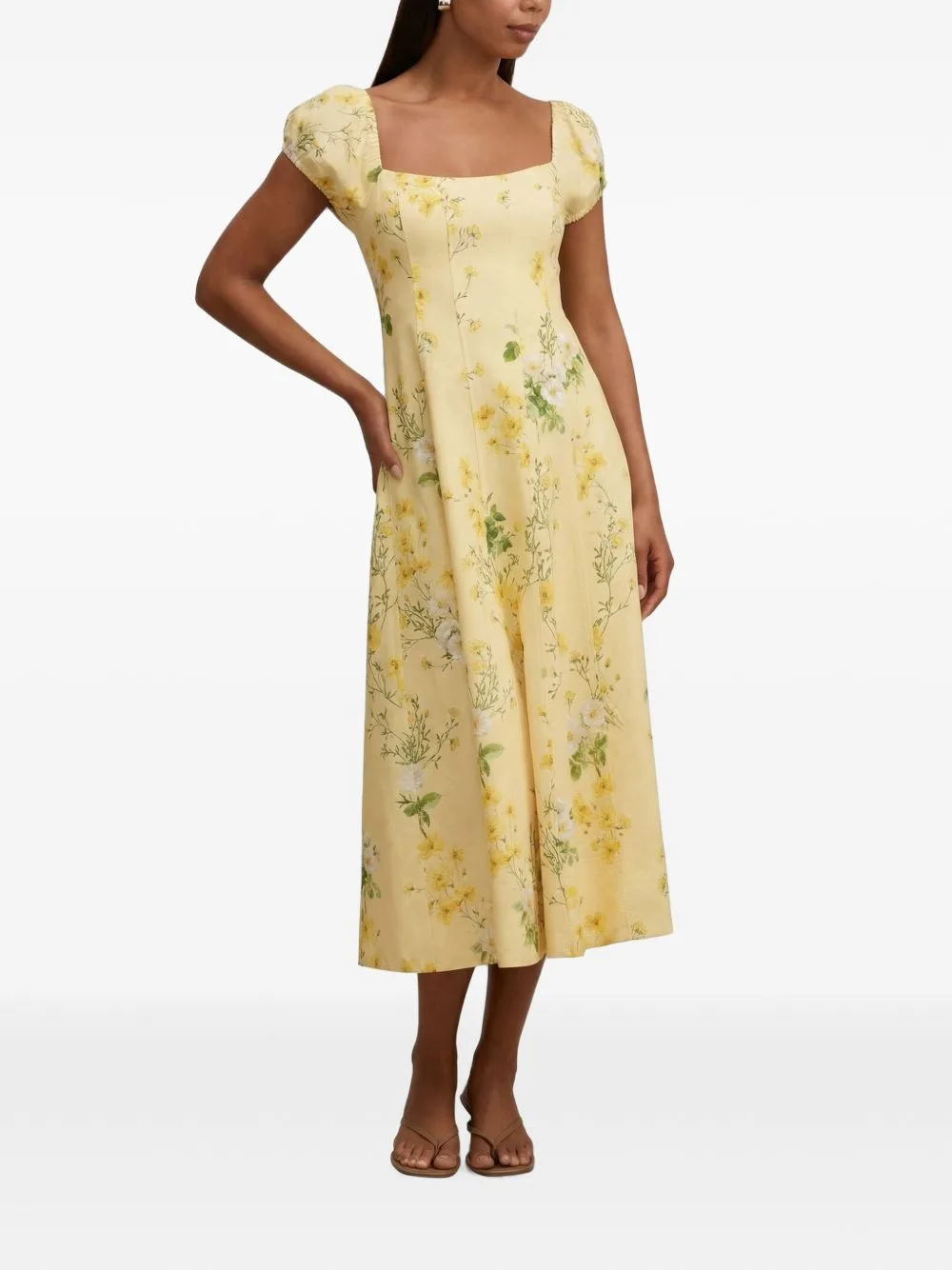 Sadie Cap-Sleeved Floral-Print A-Line Midi Dress