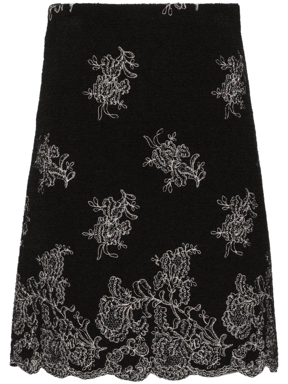 Floral-Embroidered Tweed Skirt by Giambattista Valli