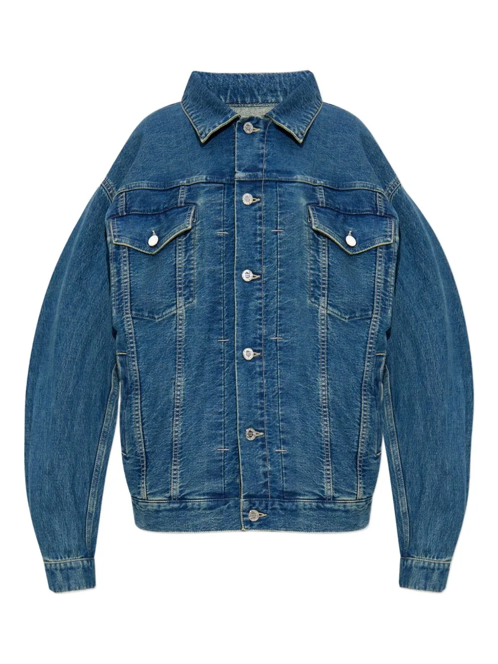 Button-Fastening Flap-Pocket Denim Jacket