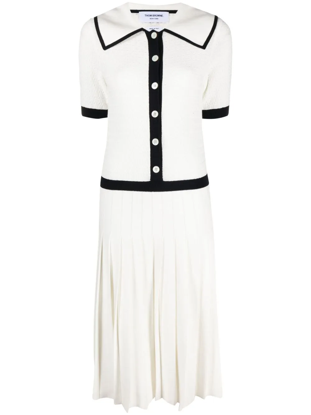 Pointelle-Knit Pleated Midi Dress
