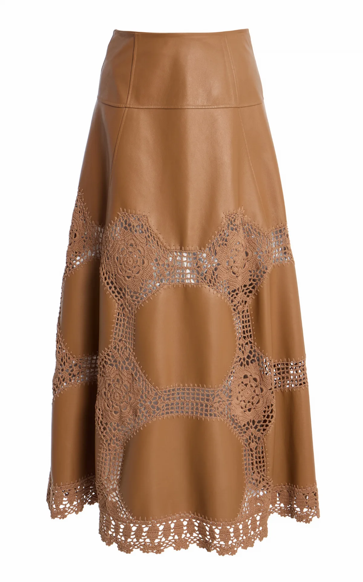 Izra Crochet Leather Midi Skirt by Ulla Johnson