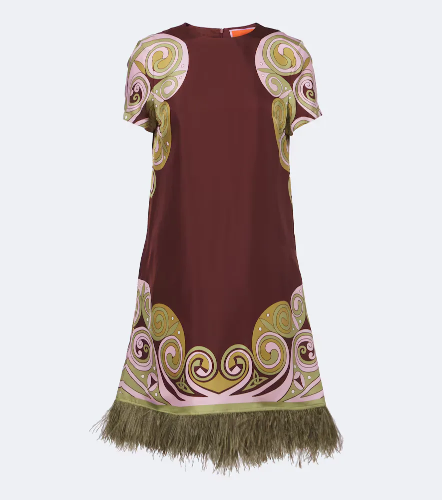 Kells Swirl Feather-Trimmed Silk Minidress by La Doublej