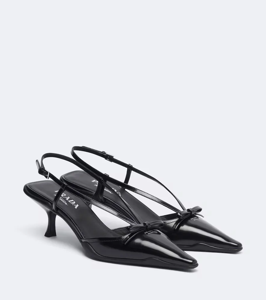 Bow-Detail Leather Slingback Pumps