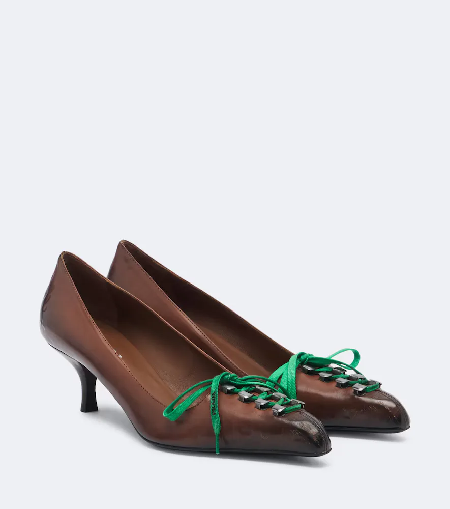 Leather Lace-Up Pumps by Prada