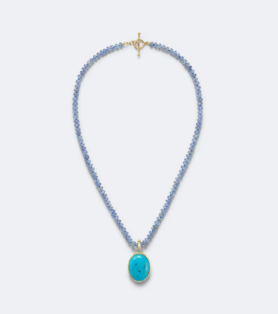 Hidden Gem 18kt Gold Beaded Necklace with Tanzanites and Turquoise by Octavia Elizabeth