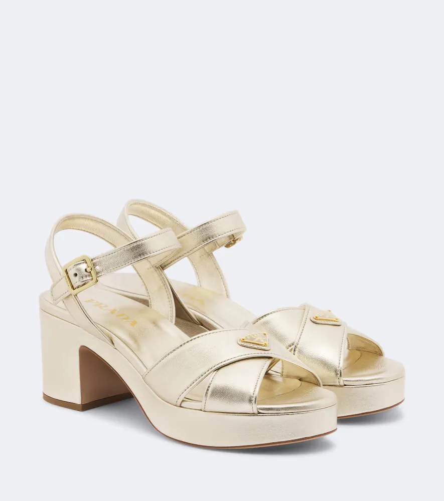 Metallic Leather Platform Sandals by Prada