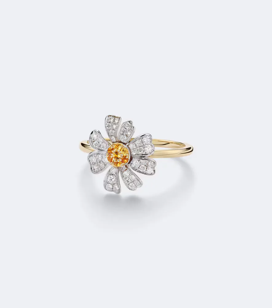 Marguerite 9kt Gold Ring with Diamonds and Citrines by Yvonne Leon