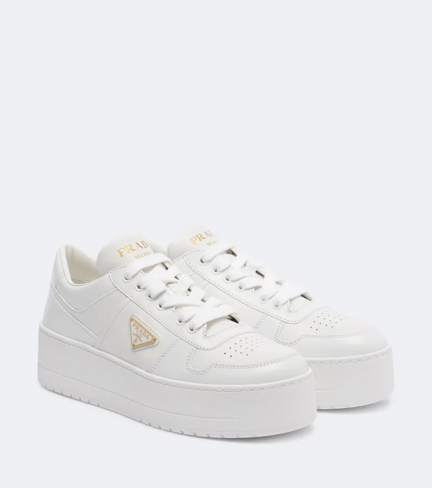 Downtown Bold Leather Platform Sneakers by Prada