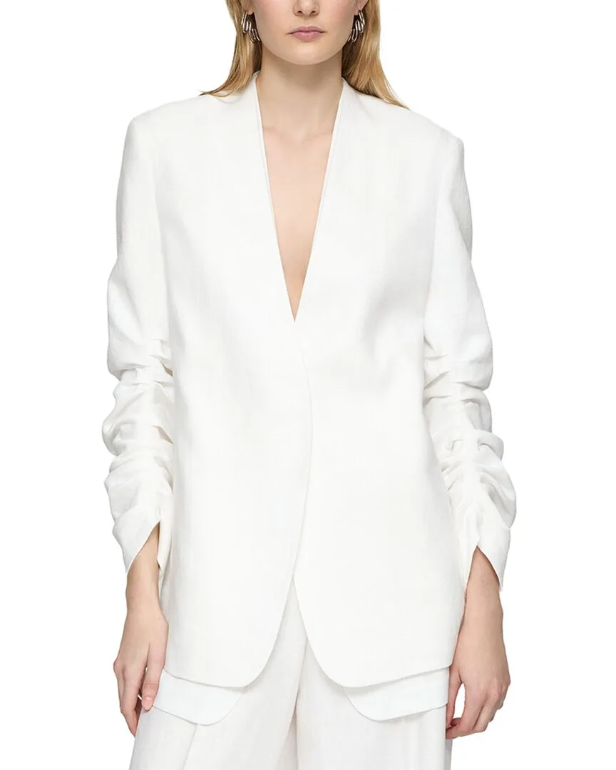 V-Neck Ruched Sleeve Linen Blazer by Lafayette 148 New York