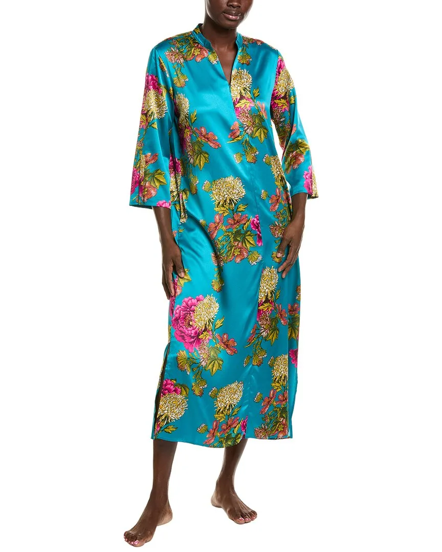 N Natori Crysanthe Printed Satin Zip Caftan by Natori