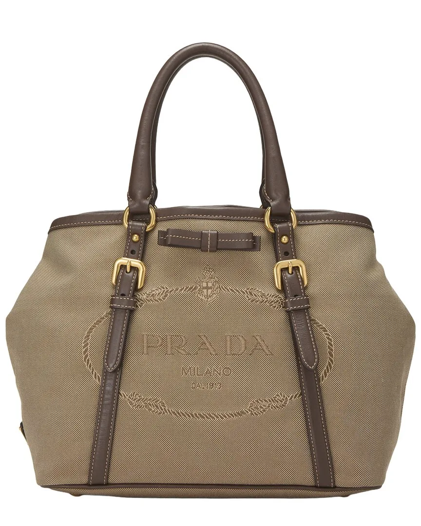 Prada Brown Jacquard Fabric Convertible Logo Handbag (authentic Pre-Loved) by Louis Vuitton