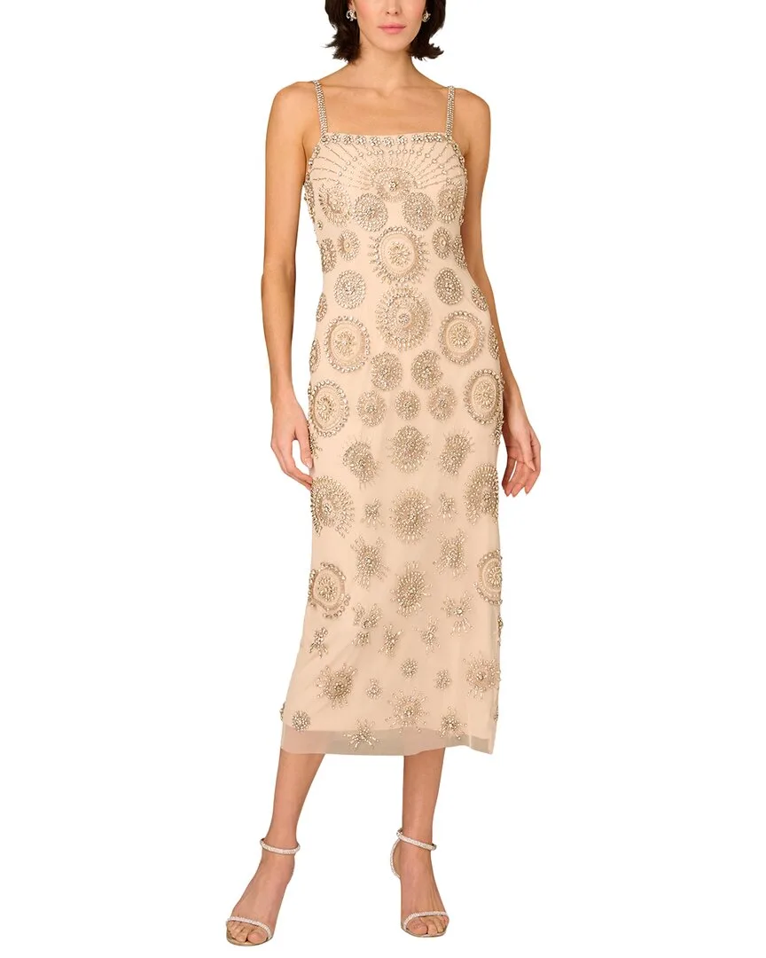 Beaded Sleeveless Midi Dress by Aidan Mattox