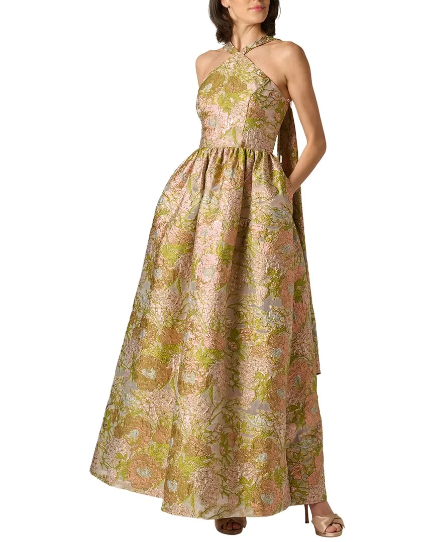 Floral Jacquard Long Dress by Aidan Mattox