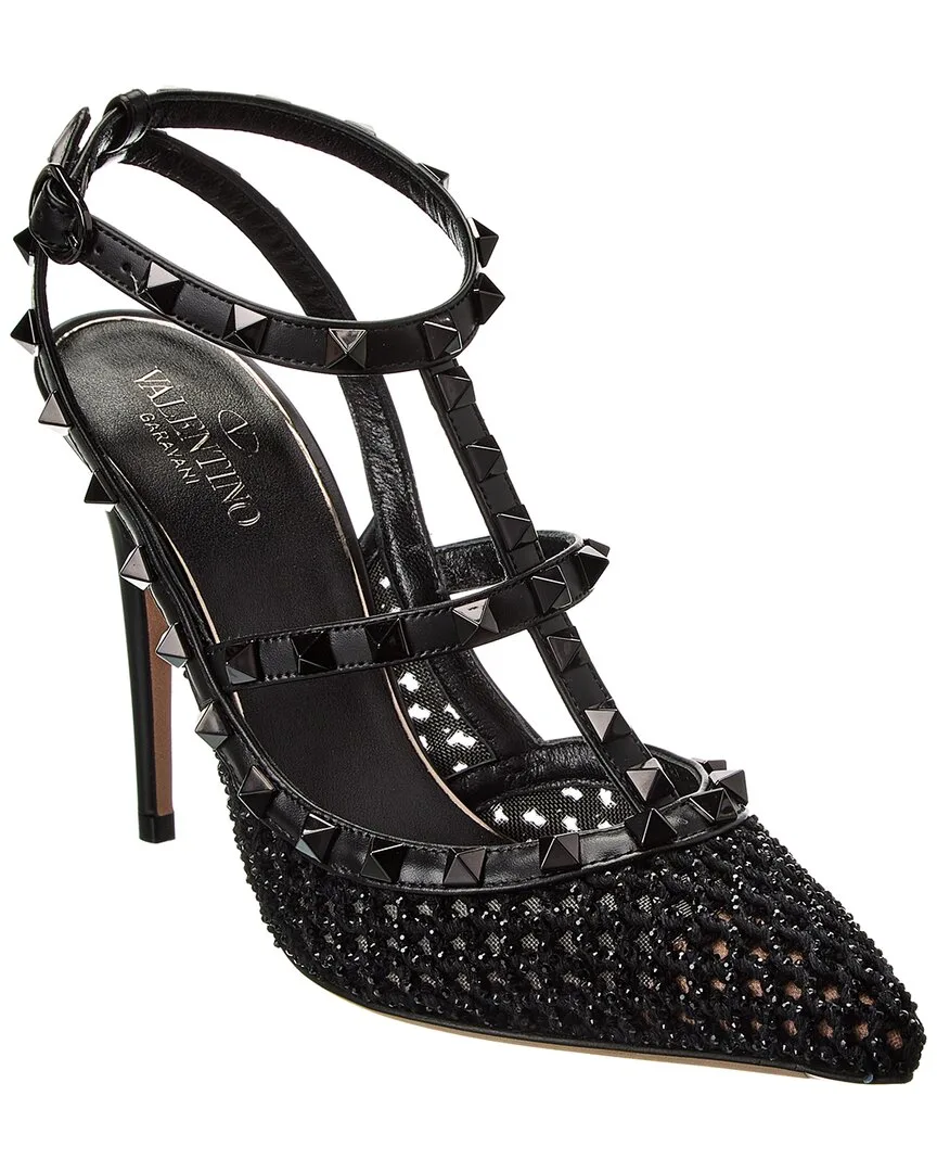 Rockstud Caged 100 Leather & Mesh Pump by Valentino