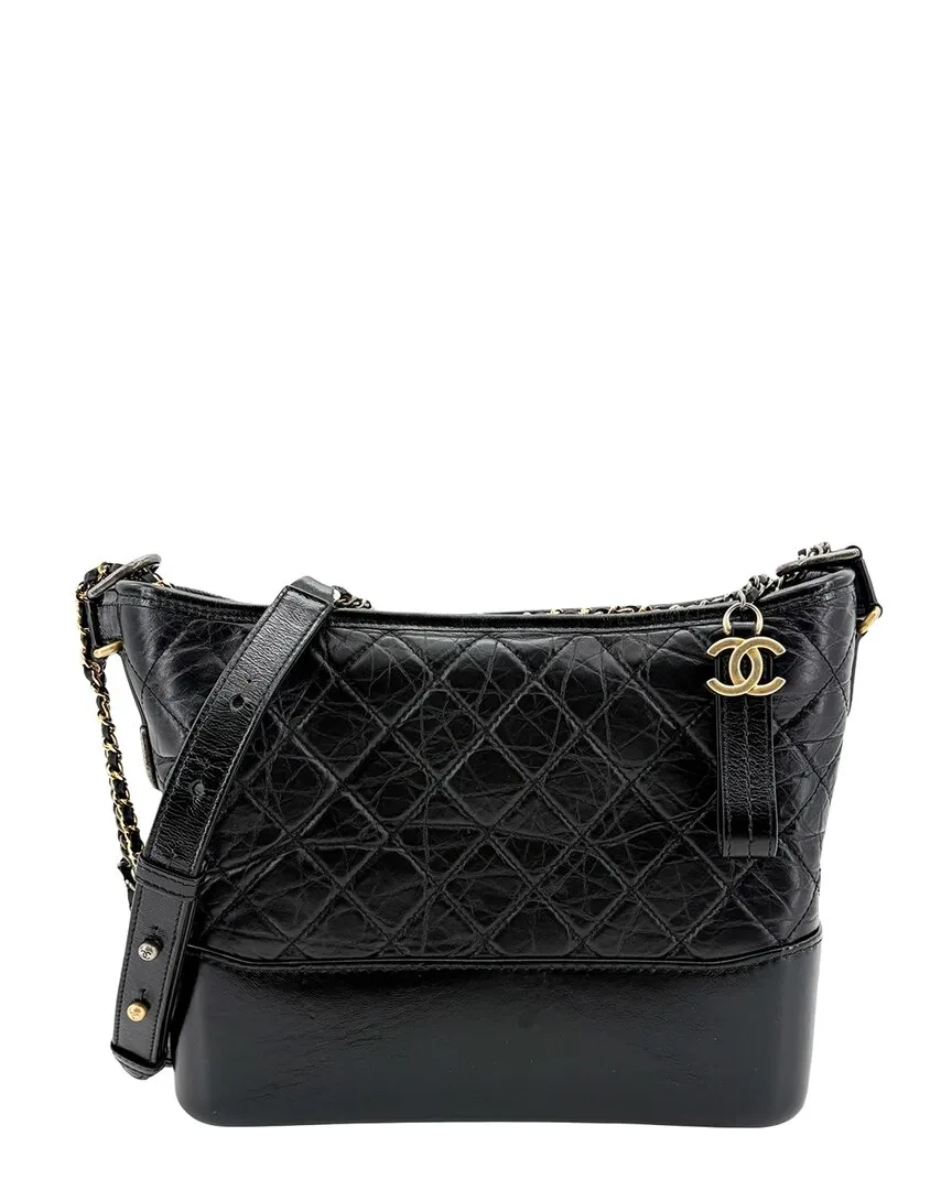 Black Calfskin Leather Gabrielle Medium Hobo Bag (authentic Pre-Loved)