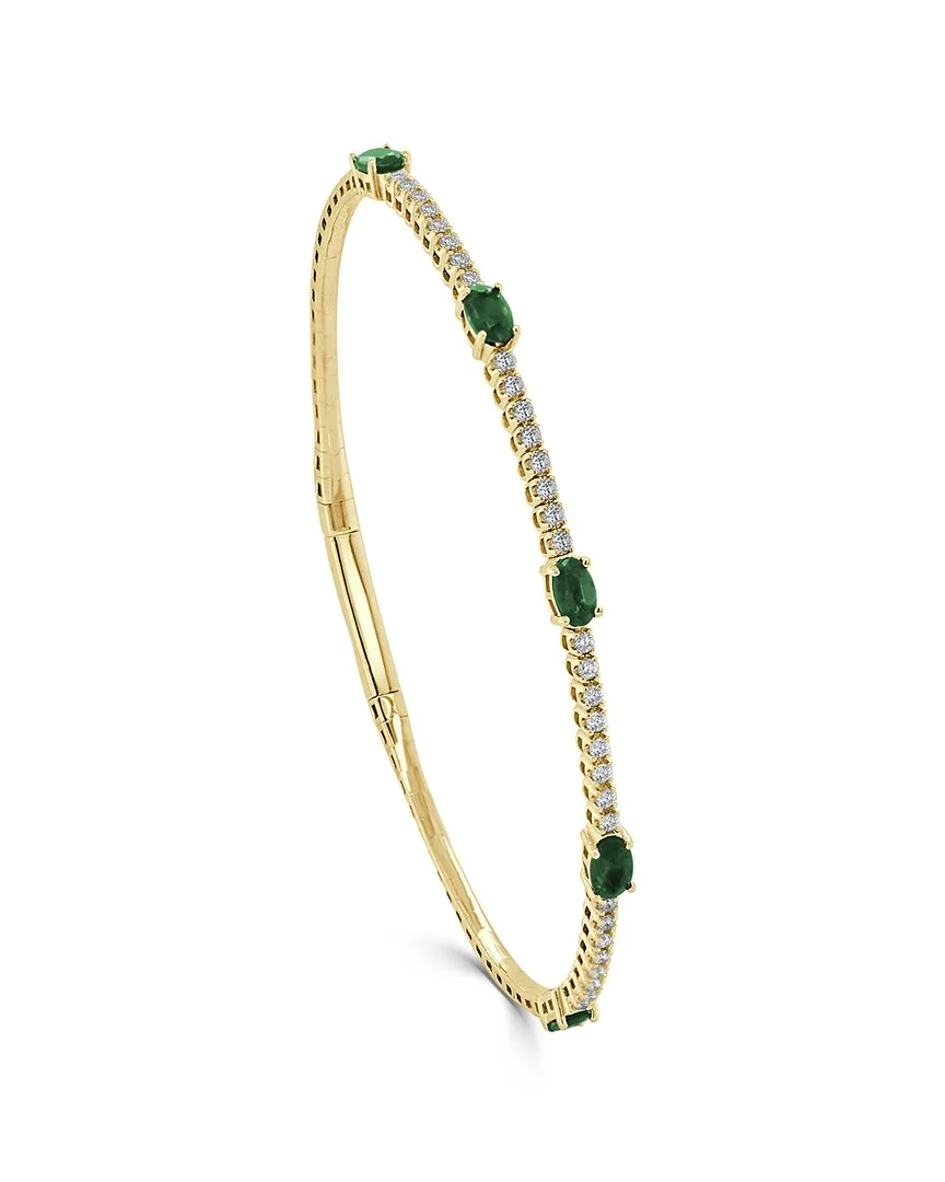 14K 1.41 ct. tw. Diamond & Emerald Station Bangle Bracelet