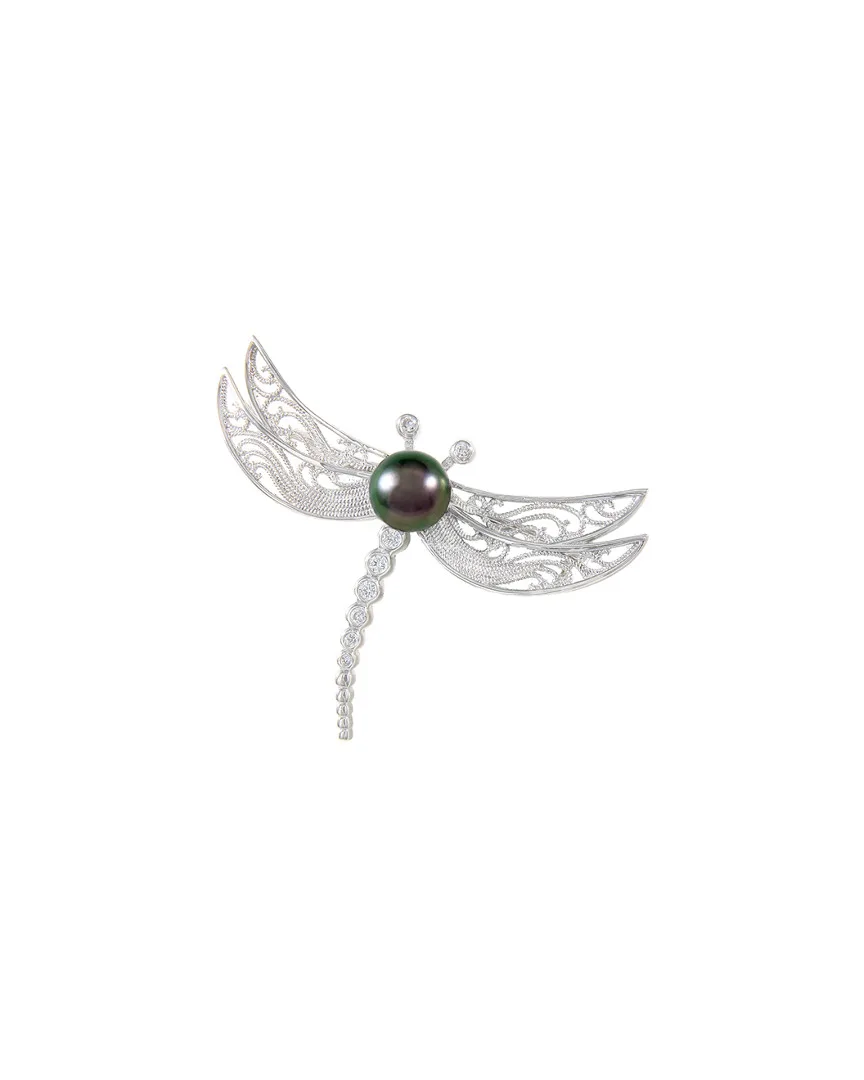 Rhodium Plated Silver 8-8.5Mm Pearl Brooch by Splendid