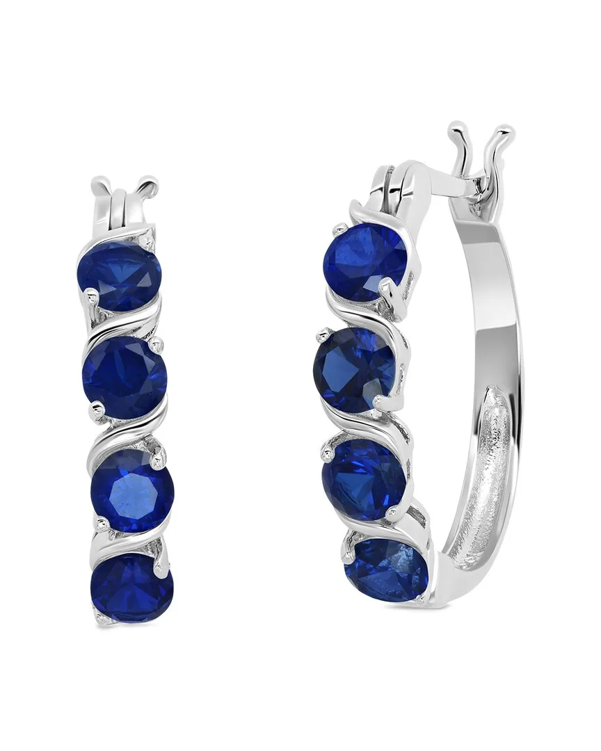 Silver 2.20 ct. tw. Lab-Grown Blue Sapphire Hoop Earrings